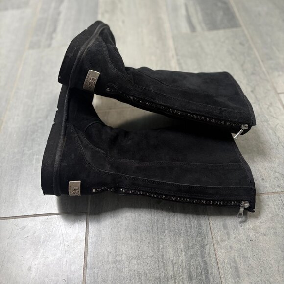 UGG Knightsbridge Tall Suede Shearling Lined Back Zip Boots Black Size 8 - Picture 4 of 13